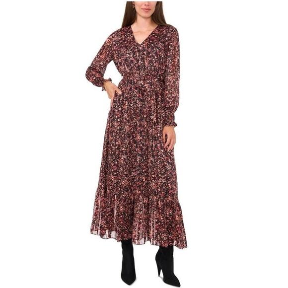 vince camuto burgundy dress | Dresses | Nwot Vince Camuto Floral Boho Maxi Ladies Xl Color:Blue Diamond flare dress by Vince [color:black]color_family:black--7673047220481 very low backless dress